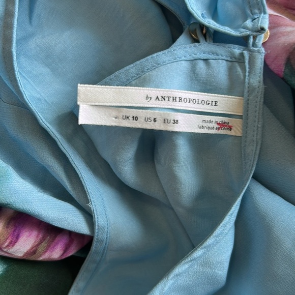 Anthropologie Photorealistic Silk Dress Duchess de Nemours peonies blue Sz 6 - Picture 10 of 16